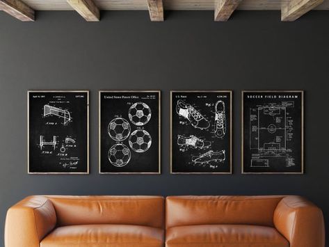 Soccer Man Cave, Soccer Kids Room, Boys Soccer Bedroom, Soccer Wall Decor, Soccer Themed Bedroom, Boy Room Poster, Soccer Room, Football Rooms, Soccer Decor