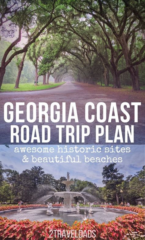 This Georgia Coast road trip plan is perfect for enjoying Coastal Georgia beaches, historic sites and great food. Drive from Atlanta to Savannah or cross the Florida-Georgia line for this fun and beautiful road trip route. Georgia Coast Road Trip, Weekend Trip Packing, Georgia Beaches, Coastal Georgia, Cumberland Island, Georgia Coast, Downtown Savannah, Road Trip Routes, Georgia Travel