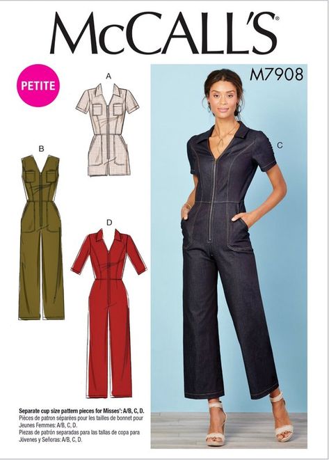 Full Skirt Dress Pattern, Jumpsuit Sewing, Mccalls Patterns Dress, Jumpsuit Pattern Sewing, Simple Dress Pattern, Wrap Dress Pattern, Zipper Jumpsuit, Sewing Projects Clothes, Petite Jumpsuit