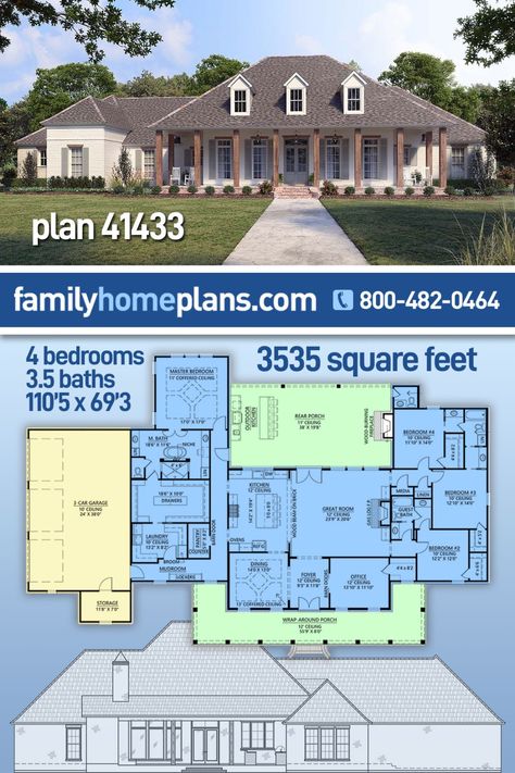 Acadian Homes, Acadian House Plans, Southern Style House Plans, Southern House, Plans Architecture, Garage Plan, 3 Car Garage, Family House Plans, House Plans Farmhouse