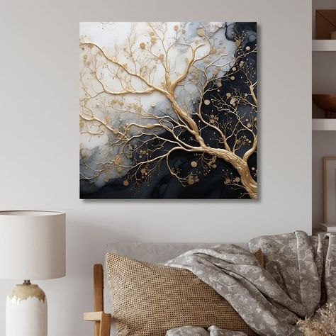 Tree Branch Wall Art, Monochrome Wall Art, Branch Tree, Monochrome Wall, Calligraphy Art Print, Foil Art, Acrylic Painting Tutorials, Pouring Painting, Night Painting