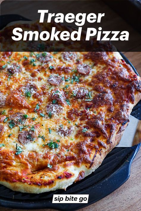 smoked pizza Traeger style recipe Traeger Grill Pizza Recipes, Pizza On The Smoker Grill, Clean Eating Smoker Recipes, Frozen Pizza On Pellet Smoker, Pizza On A Traeger Grill, Trager Grill Pizza Recipes, Pizza In The Smoker, Pizza In A Smoker, Pizza On Smoker Grill