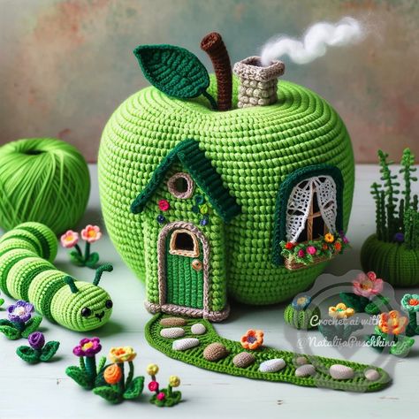 Crochet Dreams | Dive into the world of crocheting… Make yourself a cup of coffee, get comfortable, and simply enjoy the details ☕️🍎🍏🐛🍄🌸🏠 #Häkelkunst #Croc… | Instagram Apple House, Tea Cosy Crochet, Tea Cosy Knitting Pattern, Crochet Dreams, Crochet Garden, Crochet Leaf Patterns, Crochet Fairy, Crochet Cat Pattern, Toys Crochet