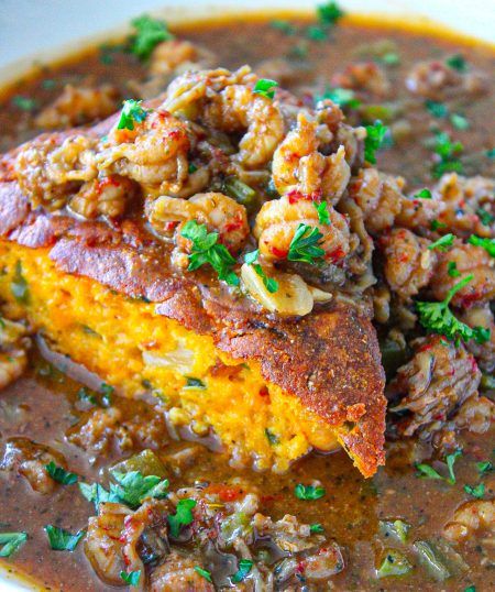 Creole Crawfish Cornbread | Tony Chachere's Crawfish Cornbread, Crawfish Recipes, Crawfish Etouffee, New Orleans Recipes, Creole Cooking, Cajun Dishes, Cajun Creole Recipes, Cajun Cooking, Louisiana Recipes