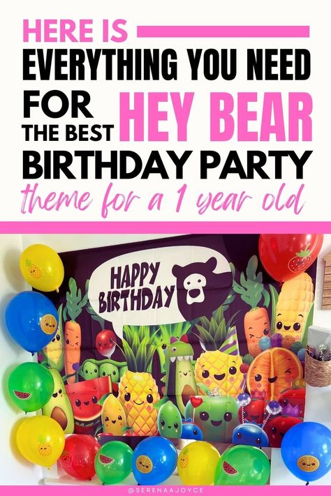 hey bear sensory birthday party theme Hey Bear Birthday Party, Sensory Birthday Party, Hey Bear Sensory Birthday Party, Dancing Fruit, Hey Bear, Small Birthday Parties, Fruit Birthday Party, Fruit Birthday, Toddler Birthday Party