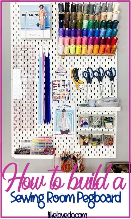 Sewing Room Ikea Pegboard organisation ideas, Use these Ikea Sewing Room Pegboard ideas to transform your craft room and give your sewing space a makeover. Perfect organisation for all of your sewing tools and accessories. Storage space on the wall is often over looked and can be great way to utilise space in your home. If you have a hobby such as sewing or craft a pegboard can be the ideal way to store your cottons and scissors out of reach of children too. Ikea Skadis Craft Room, Pegboard Organization Sewing Room, Sewing Wall Storage, Ikea Skadis Sewing Room, Ikea Pegboard Sewing Room, Green Sewing Room, Peg Board Sewing Organizer, Skadis Sewing Room, Quilting Room Pegboard Ideas