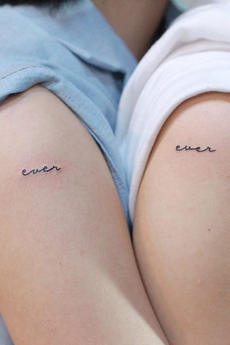 Lettering Tattoos With Special Meaning #evertattoo #letteringtattoo ★ Matching and meaningful best friend tattoos to spice up your unique bond. ★ #tattooforfriends #bestfriendstattoo #friendstattoo #matchingtattoo #tattooideas #glaminati Complementary Tattoos, Meaningful Best Friend Tattoos, Best Friend Symbols, Best Friend Symbol Tattoo, Friendship Tattoos For 3, Small Friendship Tattoos, Small Best Friend Tattoos, Cute Best Friend Tattoos, Wolf Cat