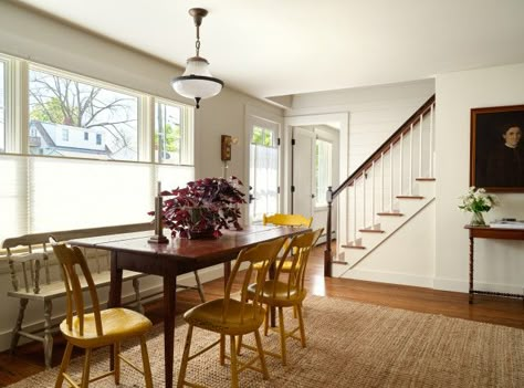 Houzz Tour: 1950s Cape Cod-Style House Gets a Sustainable Update Cape House Staircase, Antique Cape House Interior, Cape Cod Dining Room Ideas, Cap Cod Style Homes Interior Design, Cape Cod Style Interior, Cape Cod House Interior Ideas, Cape Cod Kitchen Remodel, Cape Cod Farmhouse, Cape Cod Interiors