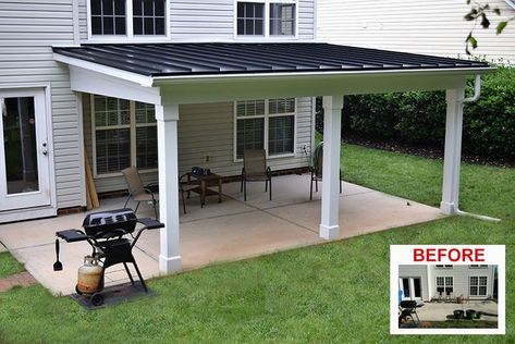 Porch Roof Design, Backyard Covered Patios, Patio Remodel, Covered Patio Design, Covered Back Patio, Outdoor Covered Patio, Porch Addition, Simple Shed, Patio Deck Designs