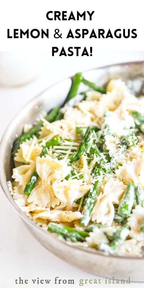 Healthy Vegetarian Protein, Pasta Protein, Pasta Asparagus, Asparagus Pasta Recipes, Lemon Asparagus Pasta, Spring Pasta, Creamy Asparagus, Protein Recipe, Lemon Asparagus