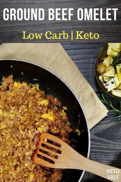 keto ground beef omelet low carb breakfast #omelet #omelette #keto #ketoDiet #ketorecipes Ground Beef And Eggs Breakfast, Ground Beef Omelette, Meat Omelette Recipe, Meat Lovers Omelette, Low Carb Omelette, Healthy Omelette, Breakfast Omelet, Keto Ground Beef, Ground Beef Breakfast