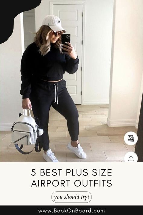 5 Best Plus Size Airport Outfits You Should Try | Chic & Aesthetic Plus Size Airport Outfits Plus Size Airport Outfit Summer, Plus Size Travel Outfits Airport Style, Plus Size Travel Outfits, Fashion Outfits Midsize, Airport Style Winter, Casual Chic Plus Size, Plus Size Airport Outfit, Airport Ootd, Airport Style Summer