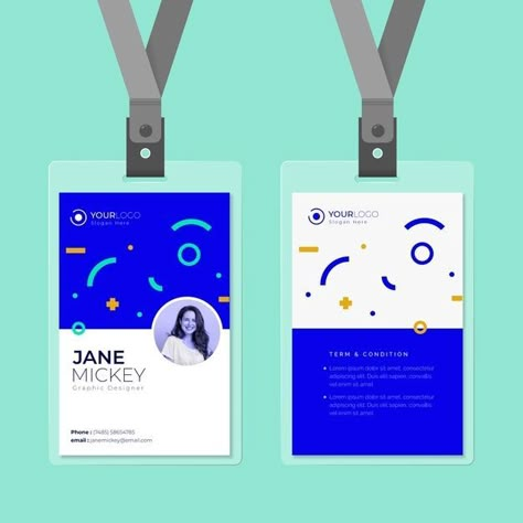 Minimal circles and lines front and back... | Free Vector #Freepik #freevector #business #card #template #id-card Id Design Card, Id Card Ideas, Nametag Templates, Id Cards Design, Conference Badges Design, Id Card Design, Identity Card Design, Employee Id Card, Employees Card