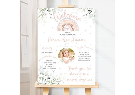 Birthday Party Welcome Board, Party Welcome Board, Baptism Welcome Sign, Watercolour Rainbow, Rainbow Eucalyptus, Rainbow Sign, Milestone Board, Welcome Board, Girl Birthday Decorations