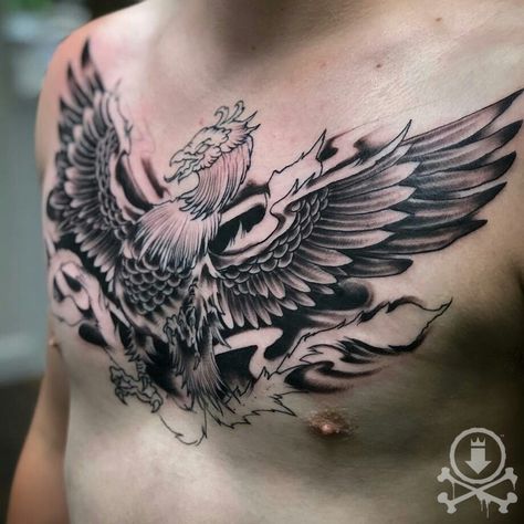 Phoenix Chest Tattoo Men, Phoenix Chest Tattoo, Surgery Tattoo Ideas, Surgery Tattoo, Korean Street Fashion Men, Chest Tattoo Ideas, Crow Tattoo, Men Chest, Chest Tattoo Men