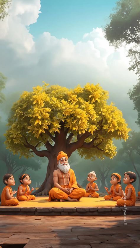 Happy Guru Purnima with this 3d wallpaper, dedicated to spiritual academic teachers Gurukulam Images, Guru And Student, Guru Wallpaper, Guru Purab, Teacher Wallpaper, Meditation Teacher, Student Images, Happy Guru Purnima, Attractive Wallpapers