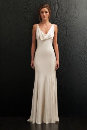 Amanda Wakeley  Spring 2016 Bridal Summer Wedding Dress Simple, Plunging Back Dress, Draped Satin Wedding Dress, Draped Neckline Dress, Drape Neck Dress, Soft Summer Wedding Dress, Plunge Neck Wedding Dress, Simple Vintage Wedding Dress, Cowl Draping