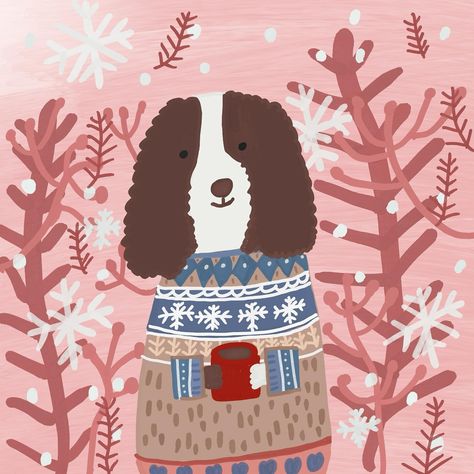 cozy pup this holiday 🎄 #springerspaniel — #cutedog #dogdrawing #drawing #iphonewallpaper #cellphone #pink #doggy #cozyvibes #sweater #插畫 #史賓格 #聖誕 Dog In Sweater Illustration, Sweater Illustration, Christmas Puppies, Creative Content, Springer Spaniel, Dog Drawing, Class Ideas, Winter Sweaters, Cute Characters