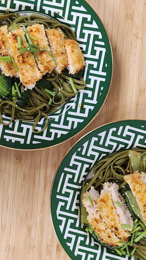 Air Fryer Chicken Katsu with Spicy Soba Noodles: so good! - ya hungry? Soba Noodle Recipe Chicken, Air Fryer Chicken Katsu, Crispy Salmon Recipe, Soba Noodle Recipe, Spicy Soba Noodles, Soba Noodles Recipe, Crispy Air Fryer Chicken, Tonkatsu Sauce, Chicken Katsu