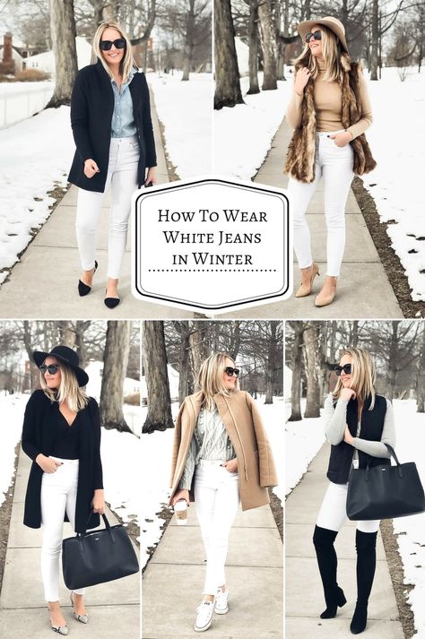 How To Wear White Jeans In Winter White Pants In Winter, White Pants Outfit Winter, White Jeans In Winter, White Jeans Outfit Winter, White Jeans Fall, White Pants Winter, How To Wear White Jeans, Winter White Outfit, White Jeans Winter