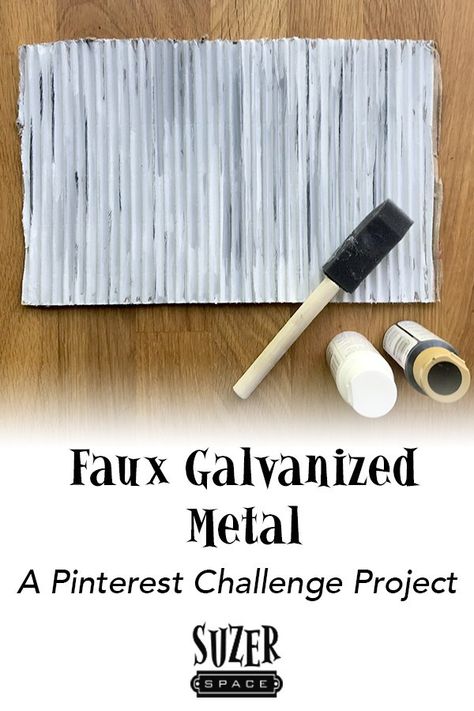 Painting Galvanized Metal, Organize Crafts, Metal Tutorial, Simple Paint, Corrugated Tin, Tin House, Pinterest Challenge, Faux Tin, Cardboard Box Crafts