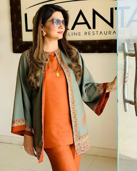 Cord Suits Women, Pakistani Jacket Style Suit, Coat Style Kurta Women, Smart Kurta Designs For Women, Winter Suits, Lace Dress Design, Smart Dressing, Simple Kurta Designs, Designer Kurti Patterns