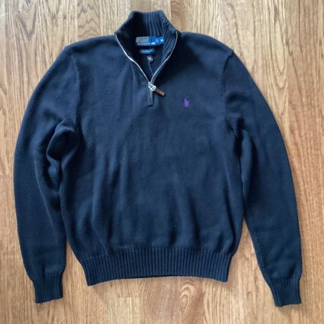 New Without Tags Vintage 90s Polo Ralph Lauren Men's Half-Zip Long Sleeve Sweater Color = Black Size = Medium 100% Pima Cotton - Heavier Knit Long Sleeves With Rib Knit At Cuffs, Neck And Hem Half Zip At Neck With Leather Covered Zipper Pull Chest Measures 20.5" Flat Across, Armpit To Armpit Half Sweater, Mens Quarter Zip, Long Sleeve Men, Polo Ralph Lauren Sweater, Ralph Lauren Sweaters, Heavy Knit, Half Zip Sweaters, Polo Ralph Lauren Mens, Leather Cover