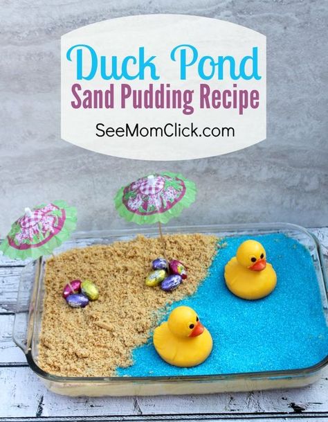 Looking for unique Easter ideas & fun dessert recipes for your celebration? This Duck Pond Sand Pudding Recipe might be more fun to make than it is to eat! Save it for a summer party idea too! Sand Pudding Dessert, Fun Dessert Recipes, Sand Pudding, Fun Dessert, Baby Shower Duck, Duck Birthday, Duck Pond, Unique Easter, Pudding Desserts