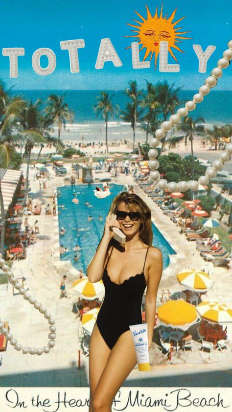 #80s #miami #beach Beach 80s Aesthetic, Vintage Miami Beach Aesthetic, 80s Beach Party, Miami 90s Aesthetic, Miami In The 80s, 80s Miami Fashion, 80s Beach Aesthetic, Miami 80s Aesthetic, Collage Advertising