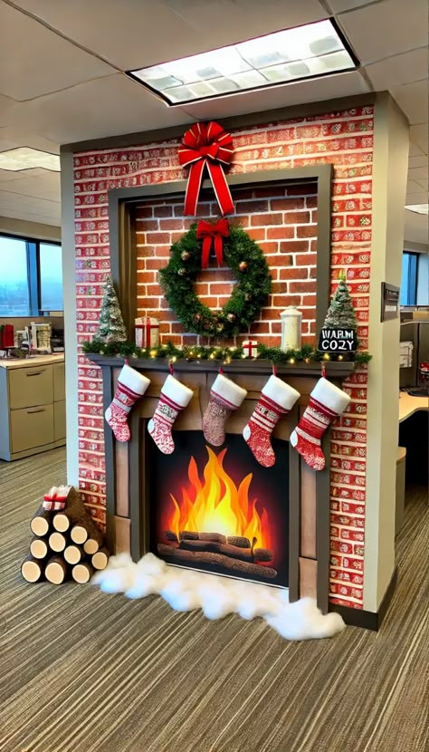 🎄 21 Office Xmas Door Decorating Ideas That Will Wow Your Coworkers! 🎅✨ Faux Logs, Gingerbread House Inspo, Holiday Office Decor, Office Holiday Decorations, Christmas Office Decor, Christmas Cubicle Decorations, Christmas Cubicle, Ideas Decoracion Navidad, Diy Christmas Door Decorations