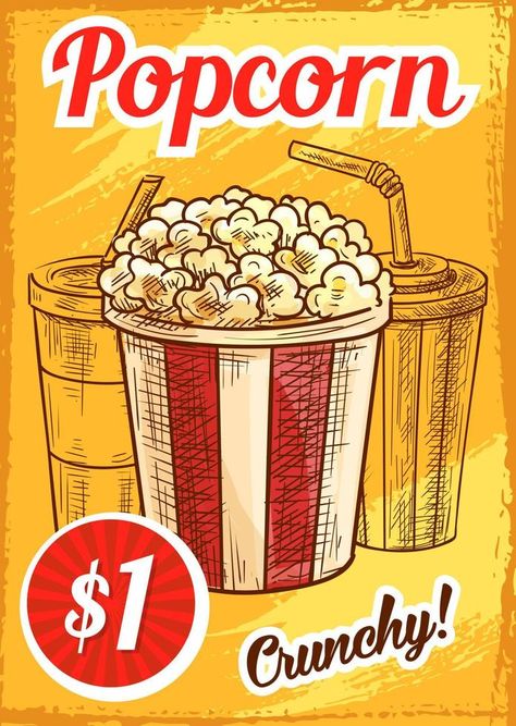 Vector popcorn menu sketch cinema cafe poster Popcorn Sketch, Cinema Cafe, Cafe Poster, Poster Cafe, Cafe Posters, Drink Poster, Pop Popcorn, Poster Poster, Food Poster