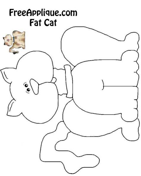 Printable Patterns - Fat Cat Quilt Block Stuffed Animal Patterns Free Templates Cat, Quilt Applique Patterns Free Printable, Cat Applique Pattern, Cat Applique Designs, Cat Quilt Block, Cat Quilts, Cat Quilt Patterns, Free Applique Patterns, Cat Template