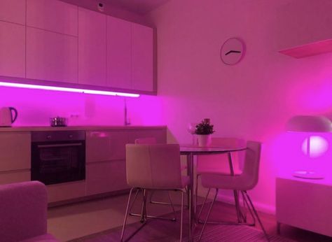 Neon Pink Kitchen, Neon Kitchen Aesthetic, River Bedroom, Too Many Nights, Cute House Decor, Future Apartment Ideas, Aesthetic Club, House Fever, Pink Apartment