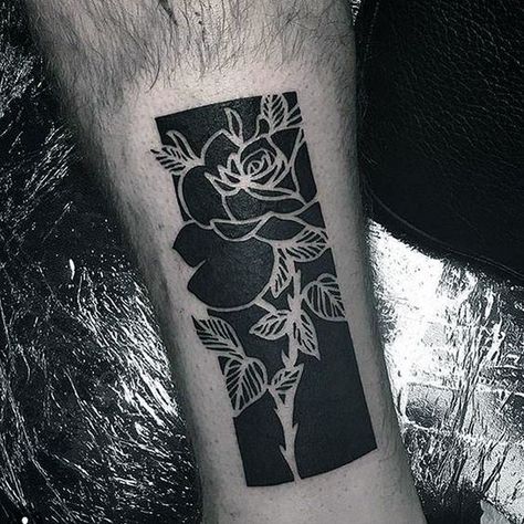 All Black Negative Space Rose Flower Mens Leg Tattoo Tattoo Calf, Small Wave Tattoo, Negative Space Tattoo, All Black Tattoos, Magic Tattoo, 4 Tattoo, Leg Tattoo Men, Tatuaje A Color, Space Tattoo