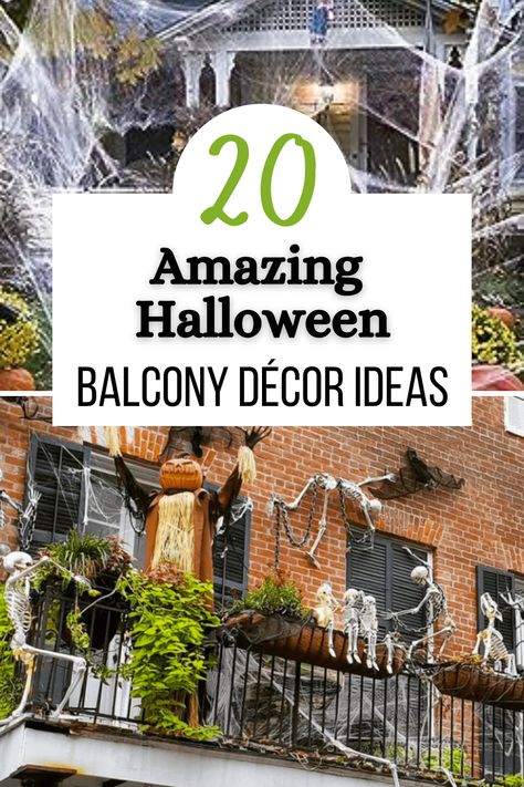 The spooky season is upon us, and it can only mean one thing: Halloween balcony décor! You can have some real fun with Halloween decorations, and balconies give you the chance for extra spooky themes. So, whether you’re going for fall vibes, pure spooky, a classy or elegant approach, or a mix, here are 20 ideas for apartment balcony Halloween decorations. Halloween Decorations Outdoor Balcony, Halloween Balcony Decoration Ideas, Halloween Deck Decorating Ideas, Halloween Apartment Patio Decor, Balcony Halloween Decorations, Apartment Patio Halloween Ideas, Skeletons On Balcony, Halloween Balcony Decorations, Halloween Decorations For Apartments Balcony