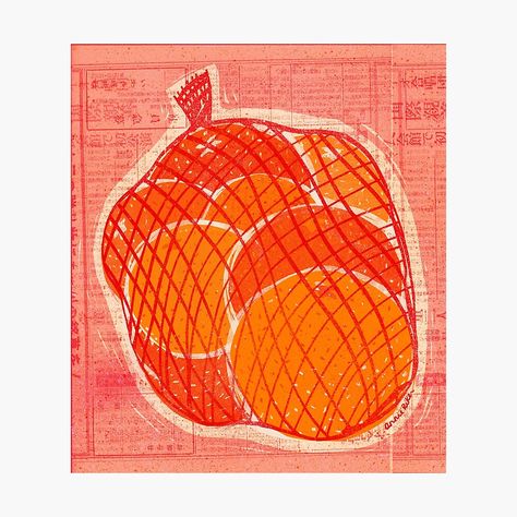 Linocut bag of juicy oranges on Asian market texture paper. Illustration by artist Annie Riker for kitchen wall art. Bag Illustration, Asian Market, Paper Illustration, Orange Art, Monoprint, Lino Print, Print Artist, Art Techniques, Kitchen Wall