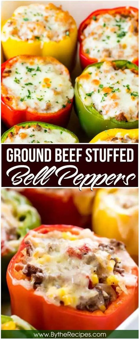 Ground Beef Stuffed Bell Peppers – By the Recipes Stuffed Bell Peppers Ground Beef, Beef Fajita Recipe, Stuffed Bell Pepper, Bell Pepper Recipes, Fajita Recipe, Peppers Recipes, Beef Dinner, Bell Peppers, Ground Beef Recipes