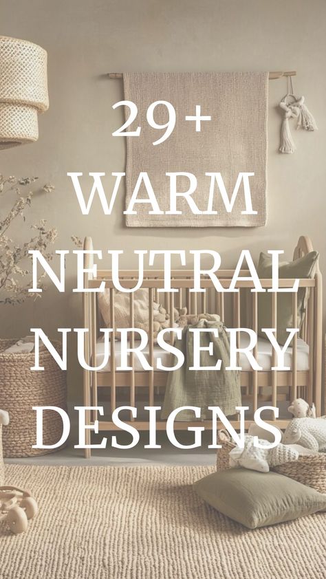 Neutral nursery room with natural wood crib, woven basket, and soft earthy tones, creating a cozy, organic, and inviting atmosphere perfect for a baby's room. Calm Nursery Colors, Gender Neutral Nursery With Accent Wall, Beige Neutral Nursery, Neutral Nursery Aesthetic, Beige And Brown Nursery Ideas, Neutral Twin Nursery Ideas, Modern Neutral Nursery Ideas, Nursery Paint Ideas Neutral, Benjamin Moore Nursery Colors Neutral