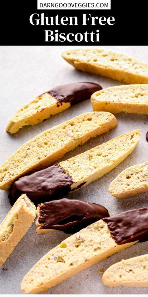 Gluten Free Biscotti are made with nutty almonds and baked twice until golden brown and perfectly crisp. Dunked in rich chocolate. Gluten Free Almond Biscotti Recipe, Gluten Free Biscotti Easy, Gluten Free Slice And Bake Cookies, Gf Biscotti, Gluten Free Biscotti Recipe, Chocolate Chip Biscotti, Gluten Free Biscotti, Easy Vegan Cookies, Almond Biscotti Recipe