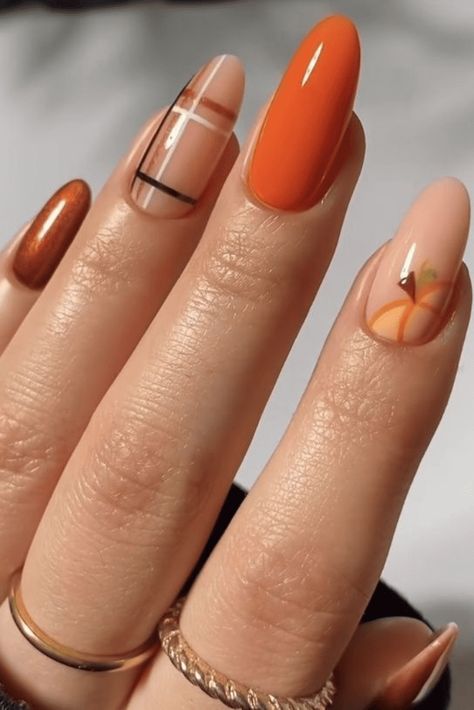 30 Stunning Thanksgiving Nails to try this Fall Orange Thanksgiving Nails, Nail Designs Thanksgiving, Half Moon Nails, Cozy Fall Vibes, Thanksgiving Nail Art, Thanksgiving Nail, Pumpkin Nails, Moon Nails, White French Tip