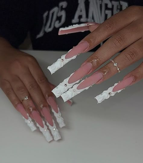 Thick Nails Acrylic, Long Box Nails, Long Square Acrylic Nails French Tip, Extra Baddie Nails Long, Pretty Long Nails Acrylic, Birthday Nails Square Long, Extra Long Nail Ideas, Xl Long Nails, Baddie Long Acrylic Nails