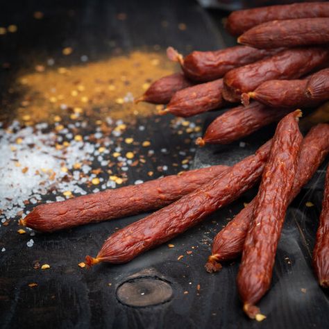 Our Meats — Bavarian Meats Venison Snack Stick Recipe, Beef Snack Stick Recipe, Beef Sticks Recipe, Snack Stick Recipe, Grandpa Max, Cured Meat Recipes, Sausage Making Recipes, Homemade Jerky, Homemade Sausage Recipes