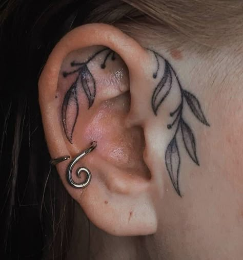 Neck Ear Tattoos Women, Tattoo On Face By Ear, Front Ear Tattoo Women, Side Ear Tattoo Women, Small Face Tattoos For Women By Ear, Face Tats For Women, Floral Ear Tattoo, Behind Ear Neck Tattoo, Back Of The Ear Tattoos For Women