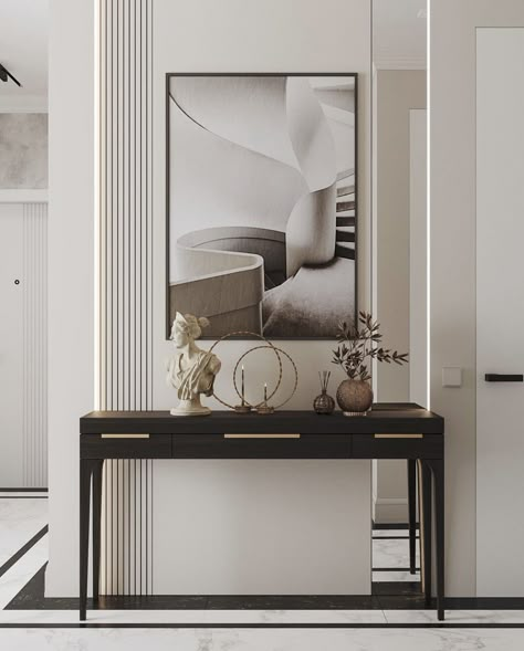 Classic Foyer, Luxe Apartment, Modern Hallway Design, Mountain Home Design, Hall Social, Console Ideas, Mirror Bedroom Decor, Home Foyer, Classic Console