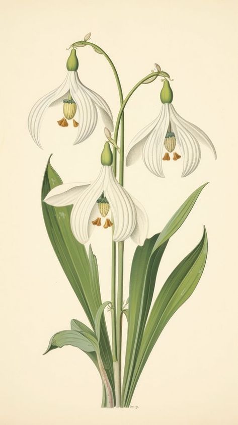 Traditional japanese snowdrop flower plant petal amaryllidaceae. | free image by rawpixel.com / Bambamfefe Snowdrop Plant, Illustration Botanique Vintage, Botanical Printables, Missouri Botanical Garden, Flower Art Drawing, Illustration Botanique, Botanical Illustration Vintage, Eclectic Art, Plant Drawing