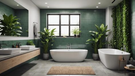 Create a stunning bathroom with a green and gray color scheme. Discover design ideas and inspiration for your perfect bathroom. Grey And Green Bathroom, Green And Grey Bathroom, Grey And Green Wallpaper, Green Tile Backsplash, Green Mosaic Tiles, Ensuite Bathroom Designs, Industrial Chic Kitchen, Rustic Industrial Kitchen, Compact Kitchen Design