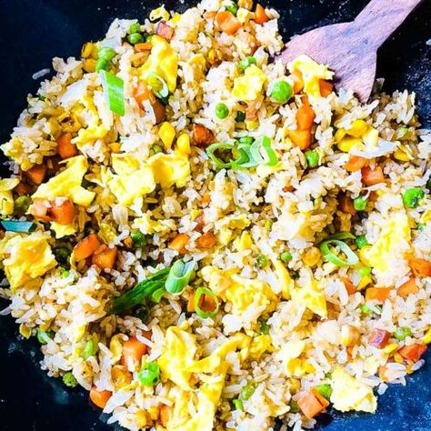 Quick Fried Rice With Frozen Vegetables - Caramel and Spice Fried Rice With Frozen Veggies, Quick Fried Rice, Frozen Mixed Vegetables, Vegetable Fried Rice, Deep Frying Pan, Frozen Veggies, Peanut Oil, Nutrition Labels, Frozen Vegetables