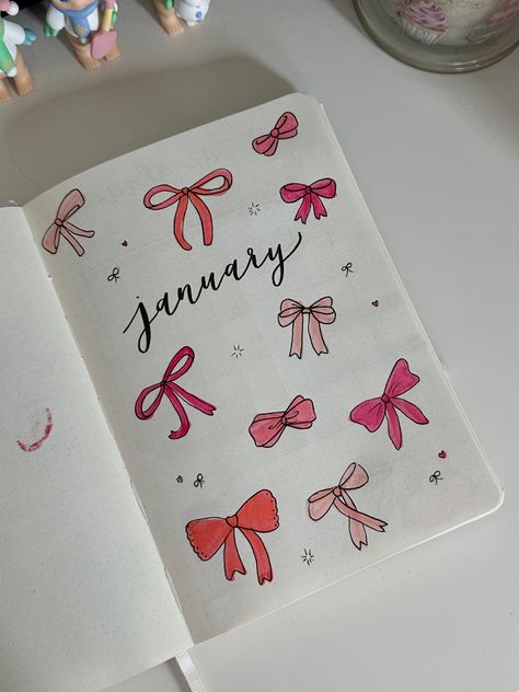 Cute Ideas For Journaling, Bujo Lettering Ideas, Bujo Notes Page, Reading Journal January Spread, 1 Page Journal Ideas, January Spread Ideas, January Page Ideas, 2025 Bujo Cover, Cute Planner Pages