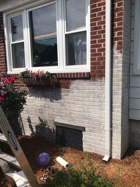 Exterior Brick Ranch Makeover, Limewash Brick With Siding, How To Paint Outdoor Brick, How To Paint Red Brick Exterior, Old Brick Homes Exterior Makeover, Painting Brick Ranch Exterior, Light Lime Washed Brick Exterior, Red Brick Limewash, Limewash Pink Brick Exterior