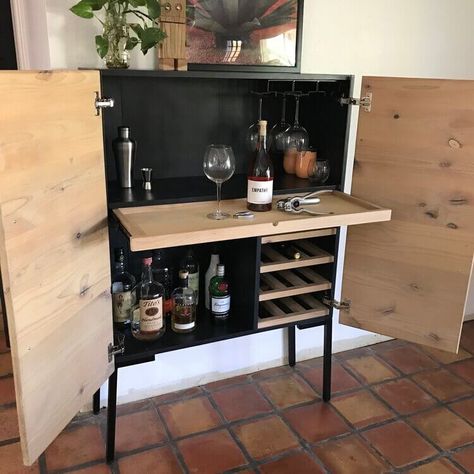 Diy Liquor Cabinet, Diy Bar Cabinet, Bar Cabinet Design, Modern Bar Cabinet, Home Bar Cabinet, Frameless Cabinets, Bubbly Bar, Diy Home Bar, Cabinet Plans